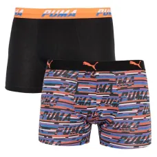 Трусы Puma Logo AOP Boxer 2-pack Black/Orange/Blue