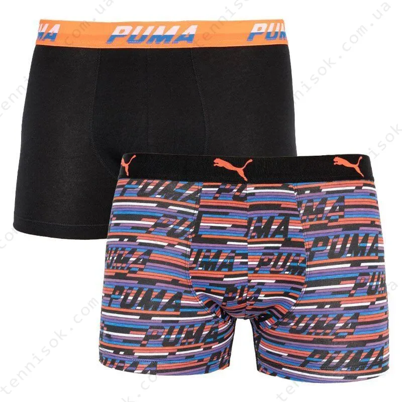 Трусы Puma Logo AOP Boxer 2-pack Black/Orange/Blue