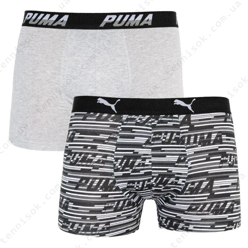 Трусы Puma Logo AOP Boxer 2-pack Gray/White/Black