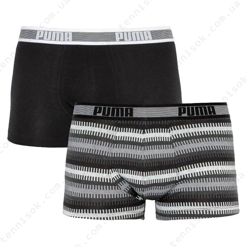 Трусы Puma Worldhood Stripe Trunk 2-pack Black/Gray/White