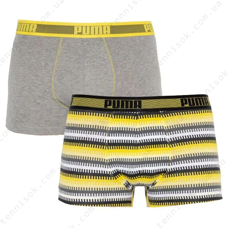 Трусы Puma Worldhood Stripe Trunk 2-pack Gray/Yellow