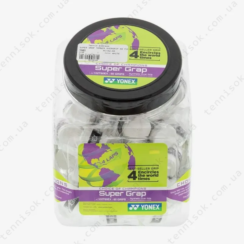Намотки Yonex AC102-60 Super Grap Overgrip Bucket Pack White 60pcs