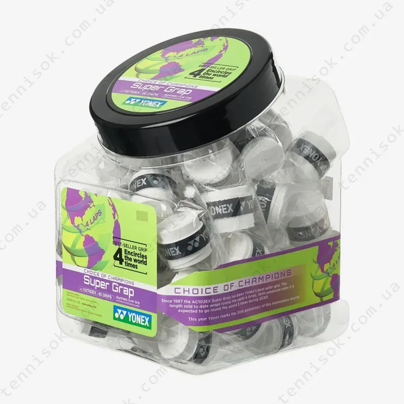 Намотки Yonex AC102-60 Super Grap Overgrip Bucket Pack White 60pcs